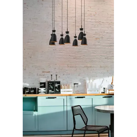RETRO 7L Lampe suspension noire et cuivre