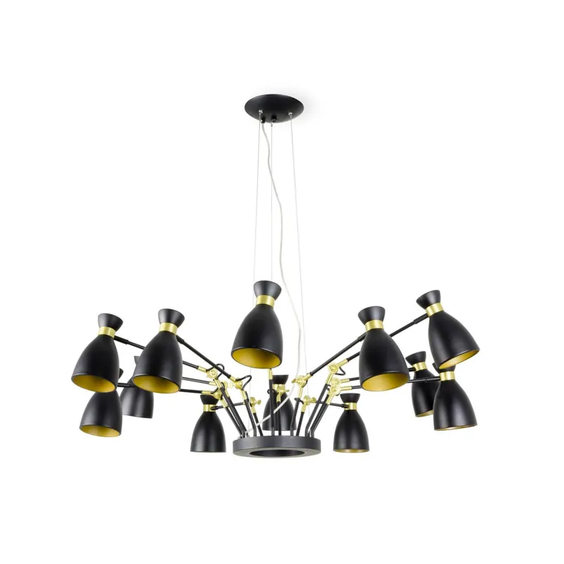 RETRO 12L Lampe suspension noire et or satiné