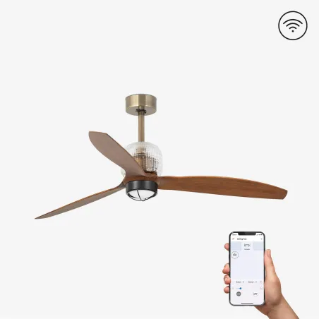 DECO FAN M LED Ventilateur or/bois DC SMART