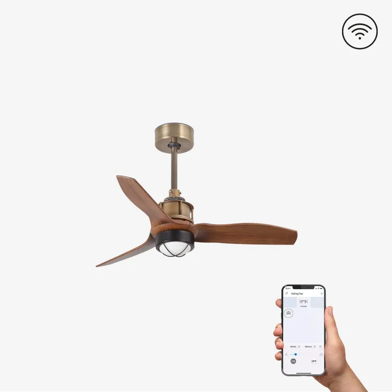 JUST FAN XS LED Ventilateur or vieilli/bois 81cm SMART