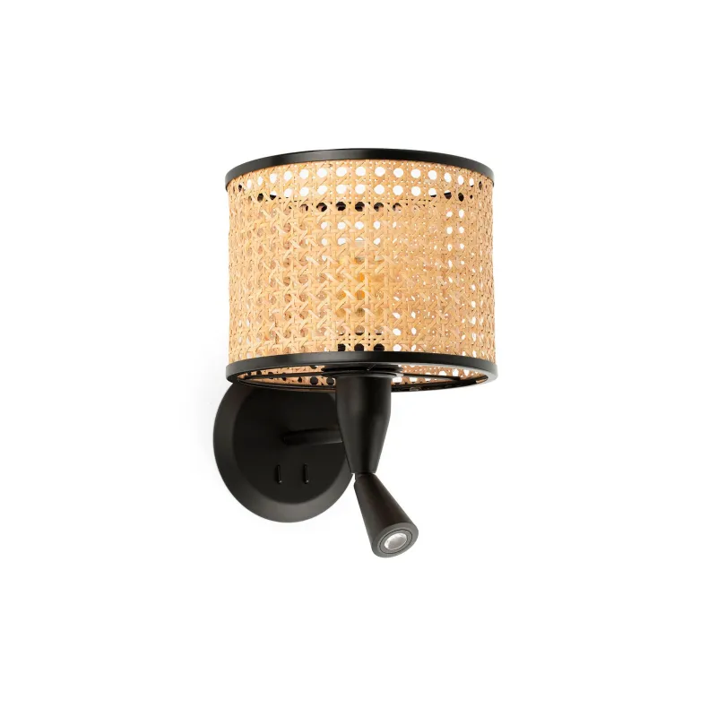 MAMBO Lampe applique avec lecteur noire/rotin