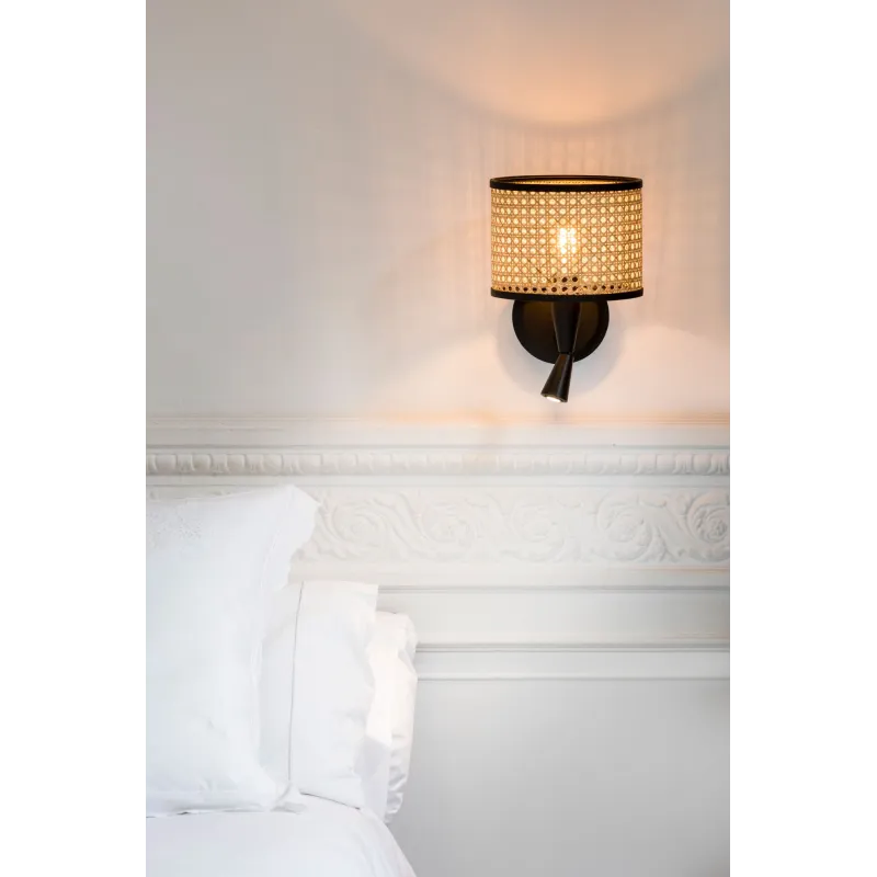 MAMBO Lampe applique avec lecteur noire/rotin