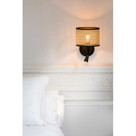 MAMBO Lampe applique avec lecteur noire/rotin