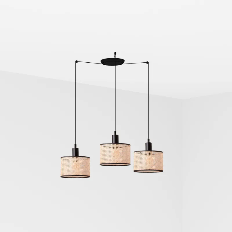 MAMBO 210 3L Lampe suspension noir/rotin
