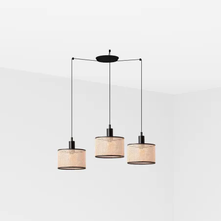 MAMBO 210 3L Lampe suspension noir/rotin
