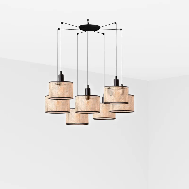 MAMBO 210 7L Lampe suspension noir/rotin