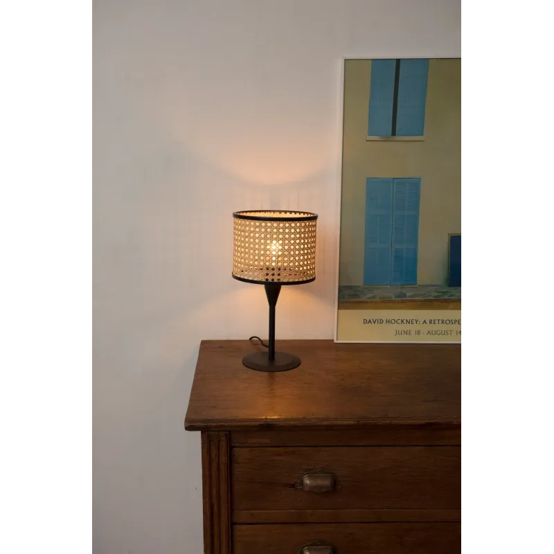 MAMBO S Lampe de table noire/rotin