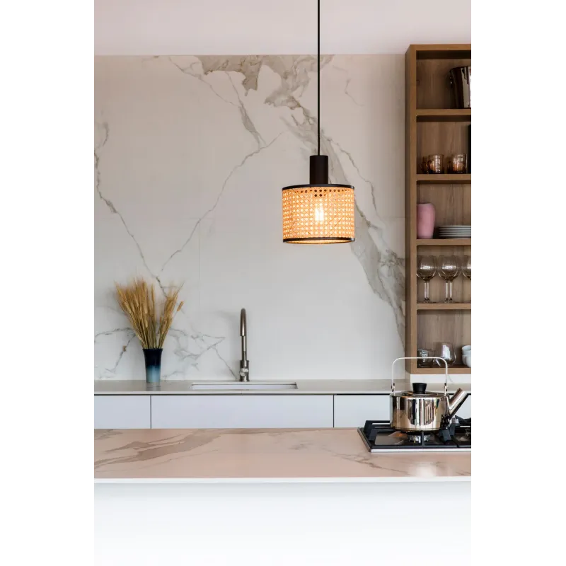 MAMBO 210 Lampe suspension noir/rotin avec plug