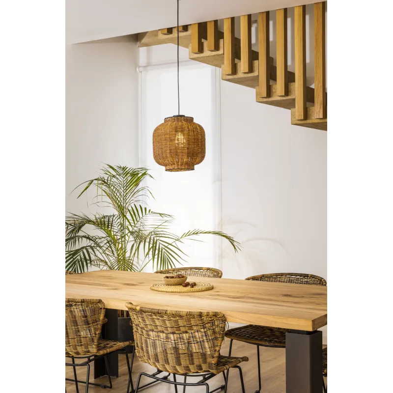 TUPAI Lampe suspension noire/rotin