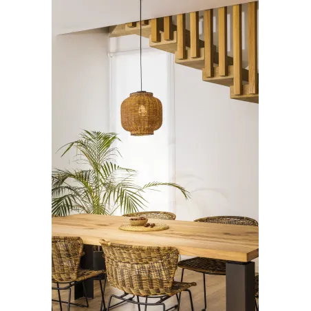 TUPAI Lampe suspension noire/rotin