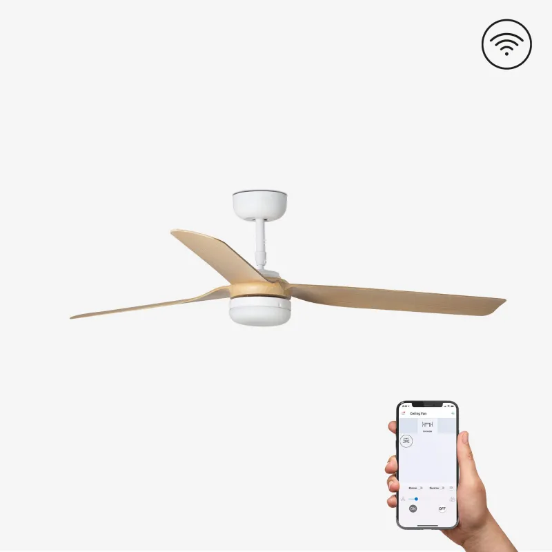 PUNT M LED Ventilateur blanc/bois clair DC SMART
