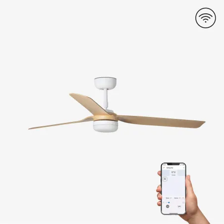PUNT M LED Ventilateur blanc/bois clair DC SMART