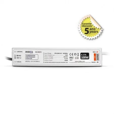 ALIMENTATION POUR LED 100W - 24V DC - IP67 - GARANTIE 5 ANS