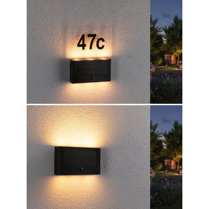 Numéro de maison extérieur solaire Neda IP44 PIR anthracite resp. insectes