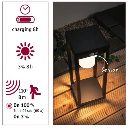 Objet lumineux extérieur solaire Marisol IP44 3000K PIR