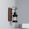 Applique murale noire culot e27 effet lanterne retro bois et métal