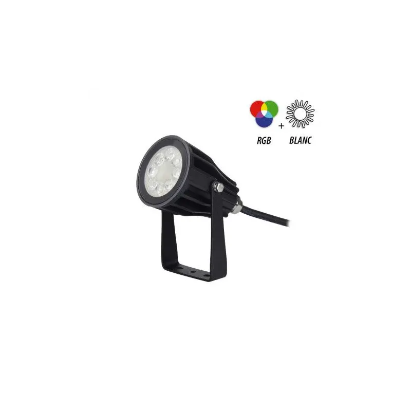 PROJECTEUR piquet EXTERIEUR LED NOIR 230V 6W RGB+BLANC CCT IP65
