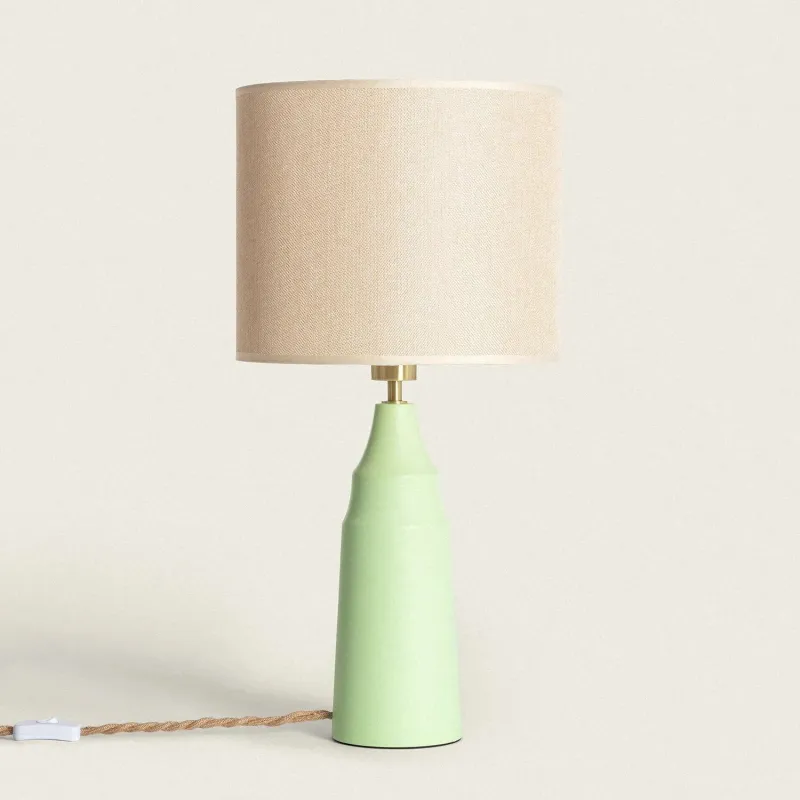 lampe-a-poser-metal-vert-et-abat-jour-culot-e27