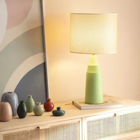 lampe-a-poser-metal-vert-et-abat-jour-culot-e27