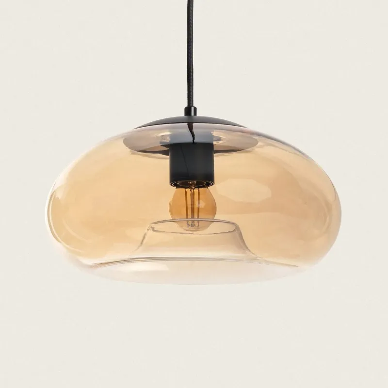 suspension-socle-noir-et-verre-ambre-culot-e27