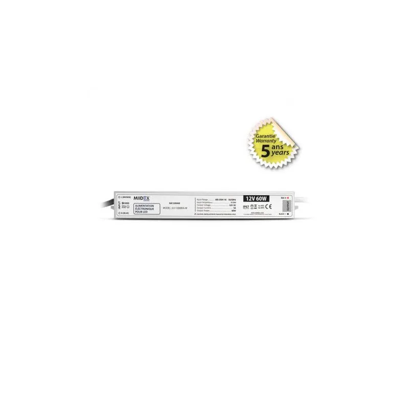 ALIM 12V DC LUMINEUX 60W IP67 5ANS