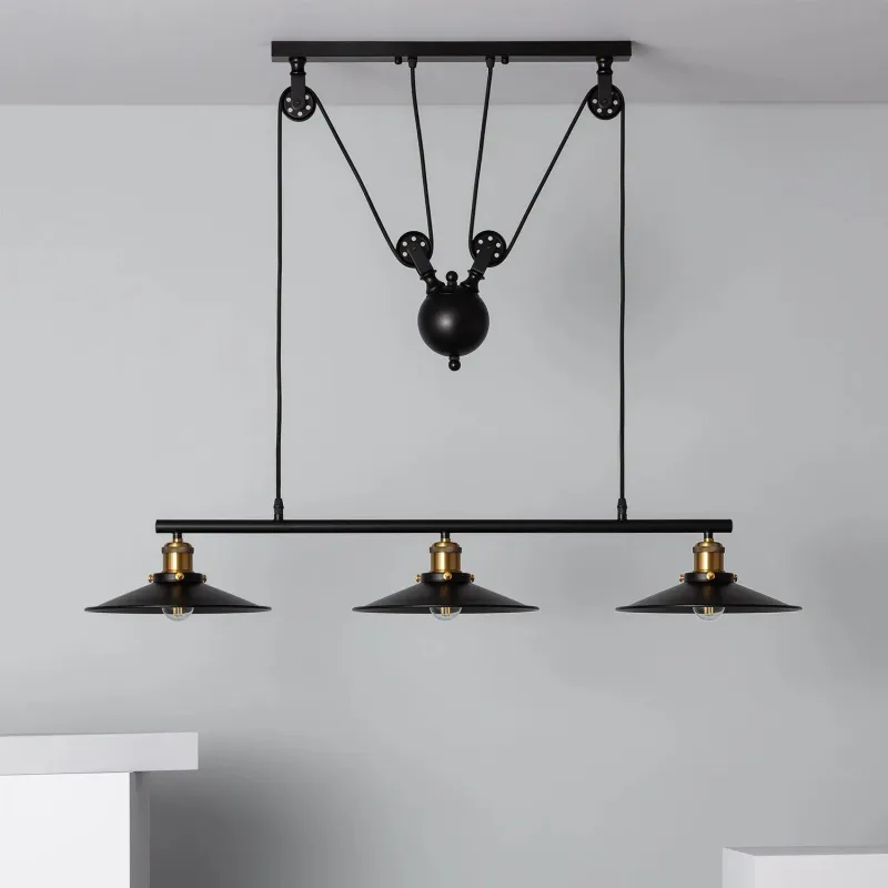 Suspension noire culot e27 effet retro poulie billard