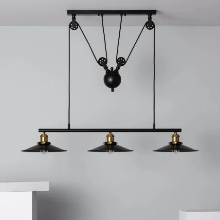 Suspension noire culot e27 effet retro poulie billard