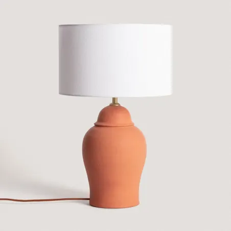 lampe-a-poser-terre-cuite-et-fonte-et-abat-jour-tissu-blanc
