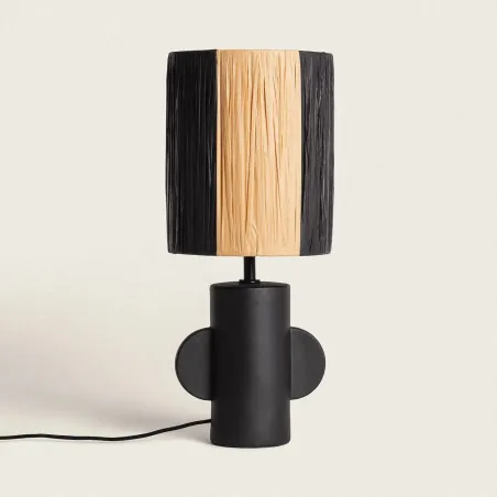 lampe-a-poser-ceramique-noire-et-abat-jour-rafia