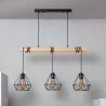 Plafonnier triple suspensions culot e27 bois et cage noire