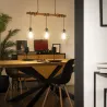 Plafonnier triple suspensions culot e27 bois et cage noire