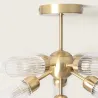 plafonnier-luminaire-10-tetes-metal-dore-et-verre-culot-g9