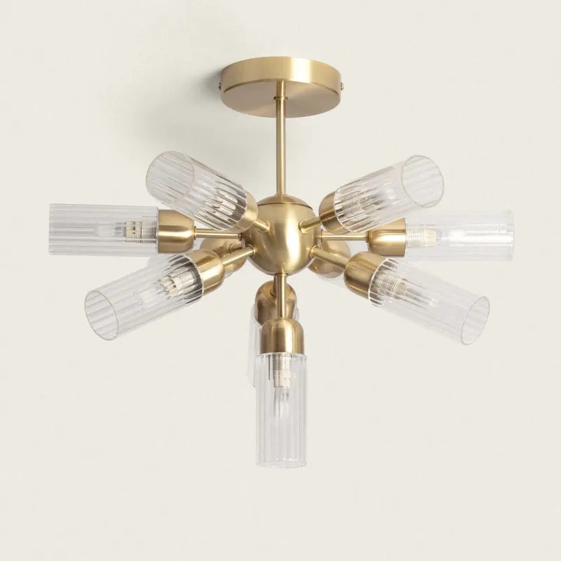 plafonnier-luminaire-10-tetes-metal-dore-et-verre-culot-g9