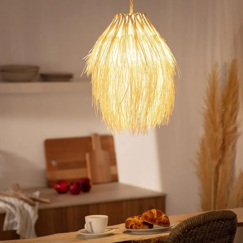 Suspension luminaire suspendu rotin culot e27