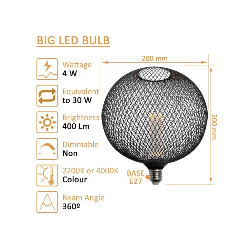 ampoule-filament-led-4w-400lm-culot-e27-globe-grille-noire-200mm