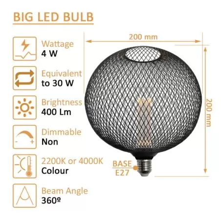 ampoule-filament-led-4w-400lm-culot-e27-globe-grille-noire-200mm