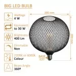 ampoule-filament-led-4w-400lm-culot-e27-globe-grille-noire-200mm