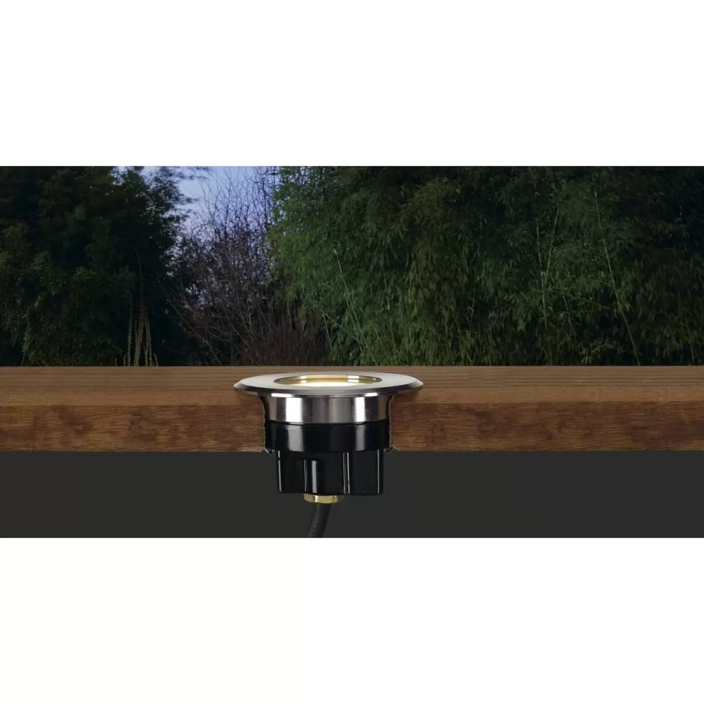 DASAR® FLAT 80, encastré de sol extérieur, inox brossé, LED, 4,3W, 3000K, IP67, collerette inox 304