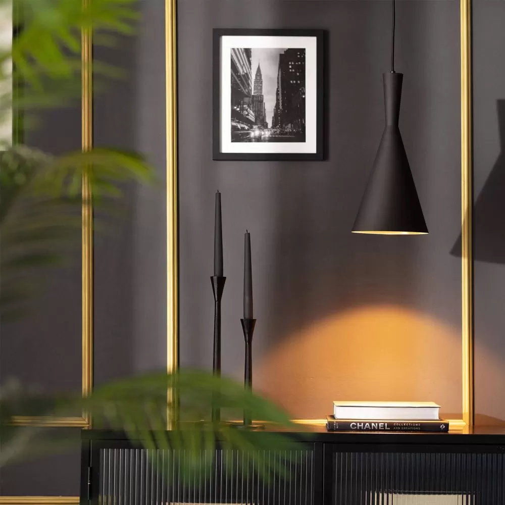 SUSPENSION moderne noire lustre plafonnier conique culot ampoule e27