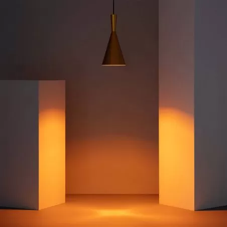 suspension-moderne-dore-lustre-plafonnier-conique-culot-ampoule-e27