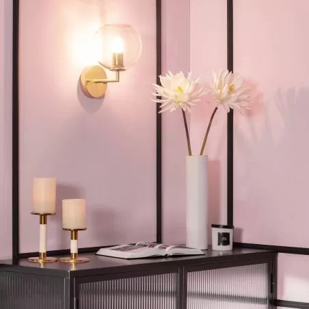 applique murale luminaire acier doré boule verre clair 28cm culot e27