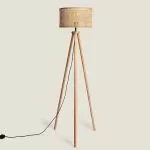 Lampadaire a poser bois rotin douille culot e27