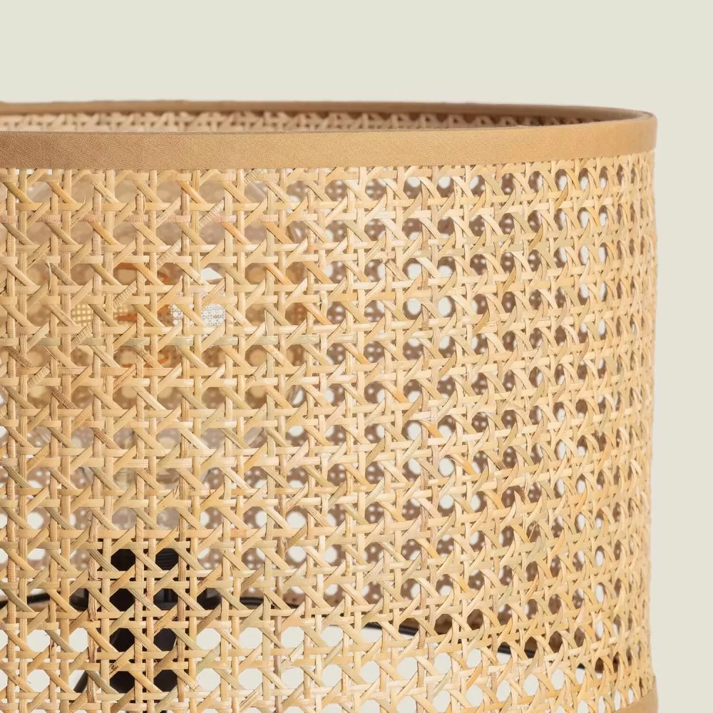 Lampadaire a poser bois rotin douille culot e27