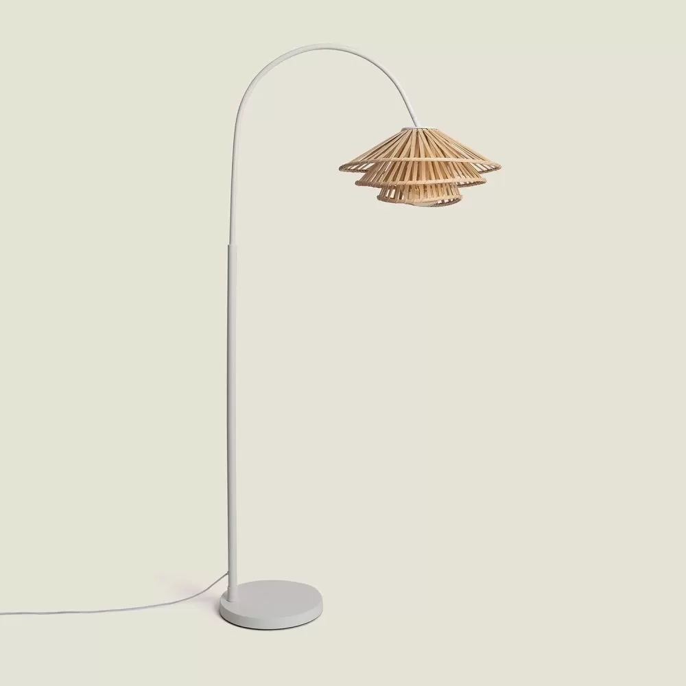 lampadaire-sur-pied-abat-jour-bambou-culot-e27-pied-blanc