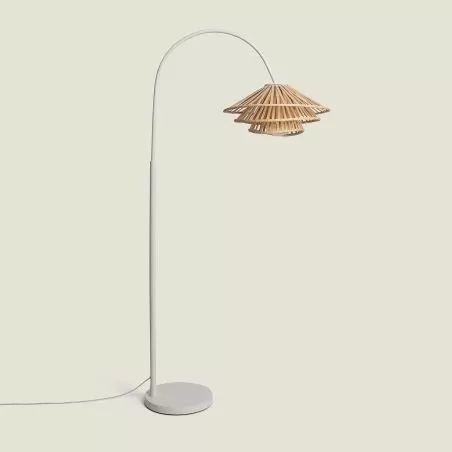 lampadaire-sur-pied-abat-jour-bambou-culot-e27-pied-blanc