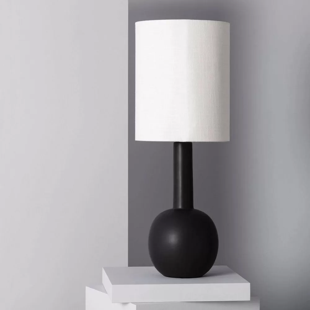 lampe-de-table-pied-socle-porcelaine-noire-culot-e27-abat-jour-blanc