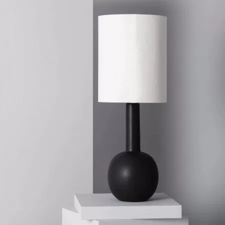 lampe-de-table-pied-socle-porcelaine-noire-culot-e27-abat-jour-blanc