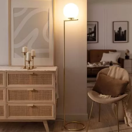 Lampadaire moderne acier doré 165cm culot e27 boule 20cm