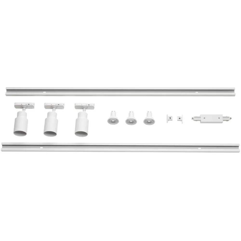PURI 2.0 kit pour rail 1 allumage, 2 rails 1m, 3 spots, 1 connecteur, 2 embouts, blanc