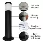 borne-potelet-noir-57cm-9w-led-5-teintes-900-lumens